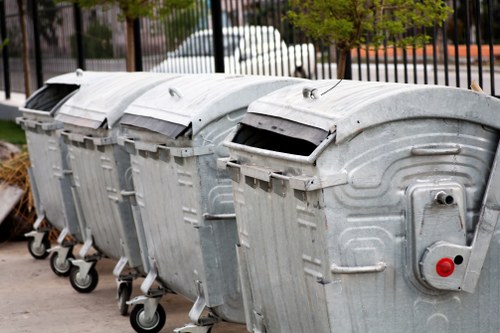 Clean business office with organized waste management